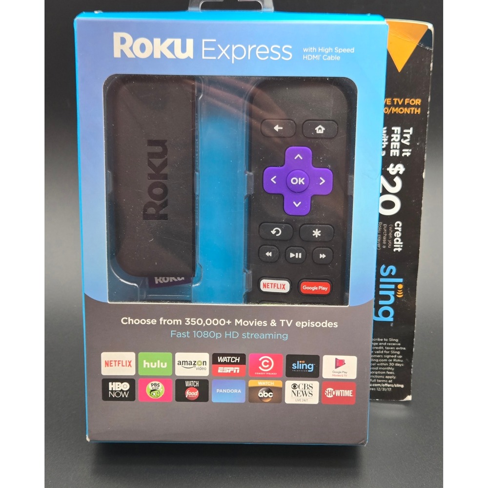 Roku Express 1080p HD Streaming Media Player with Remote and HDMI Cable Black